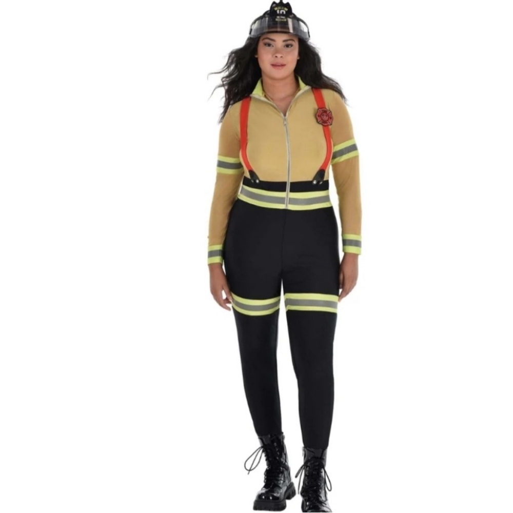 Woman’s Fire fighter Halloween Costume Jumpsuit amscan - Black and Yellow